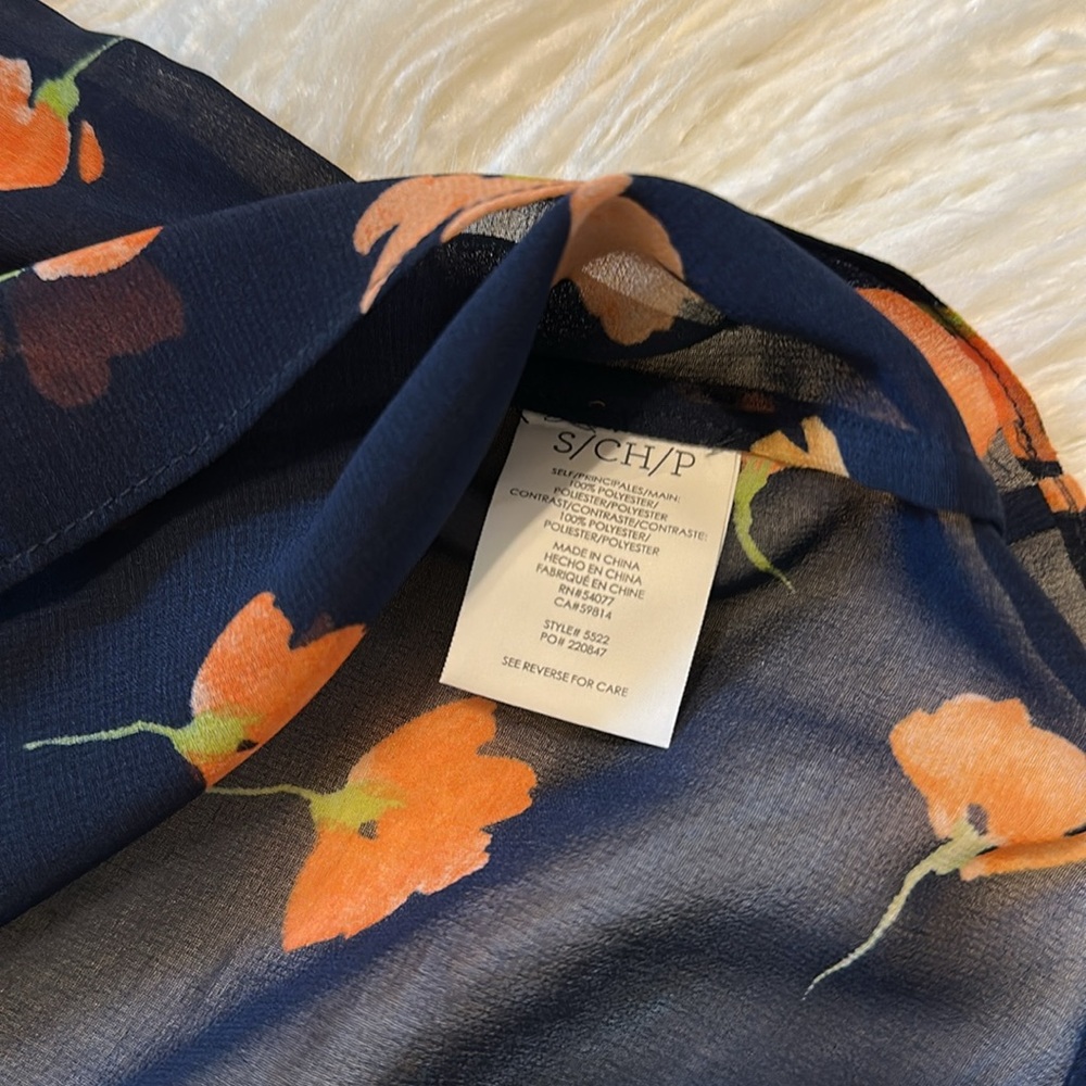 CAbi Floral Sheer Blouse - Navy and Orange - Picture 4 of 5